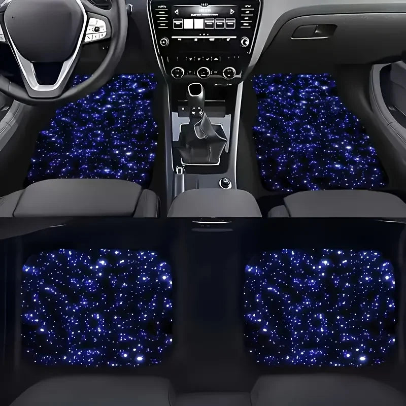 Blue Galaxy Starry Sky Car Floor Mats Non-Slip Fit for Cars SUVs Polyester Gift Car Floor Protection Stylish Car Mats Floor Mats
