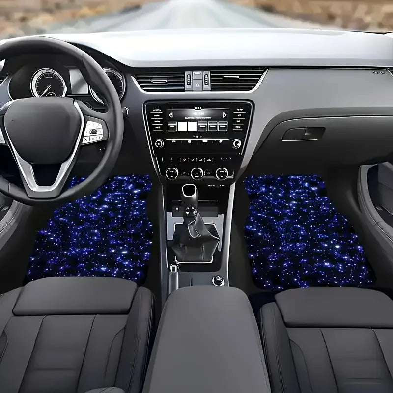Blue Galaxy Starry Sky Car Floor Mats Non-Slip Fit for Cars SUVs Polyester Gift Car Floor Protection Stylish Car Mats Floor Mats